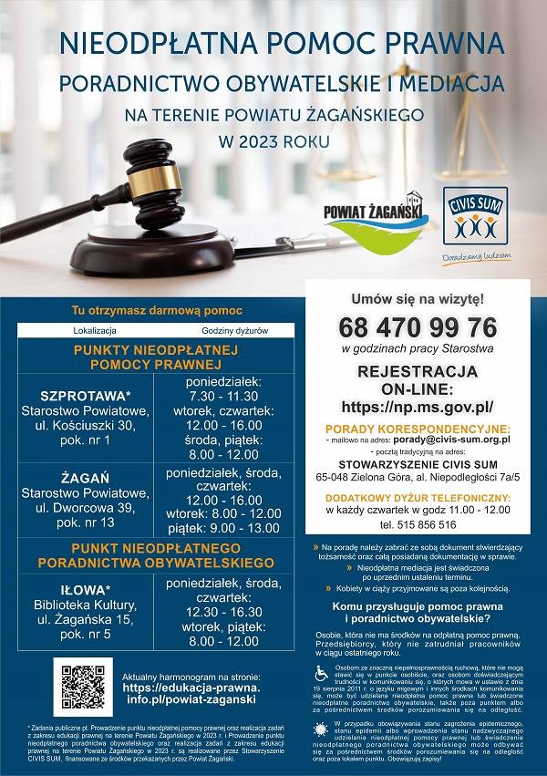 plakat nieodpłatna pomoc prawna 