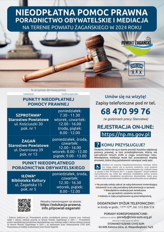 plakat nieodpłatna pomoc prawna
